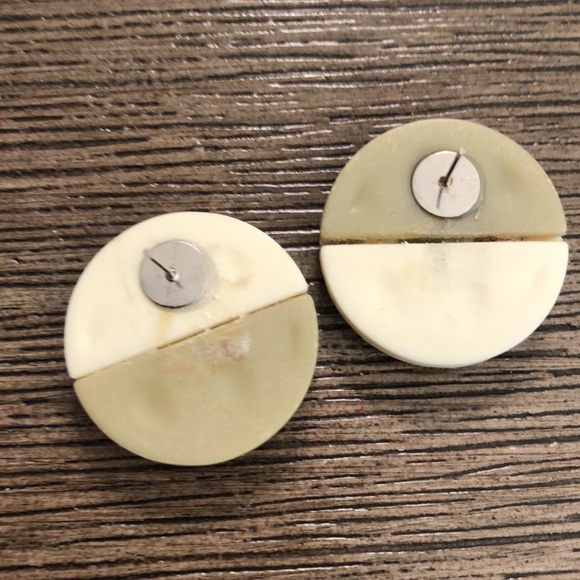 Round Striped Olive & Ivory Button Earrings - Picture 5 of 9